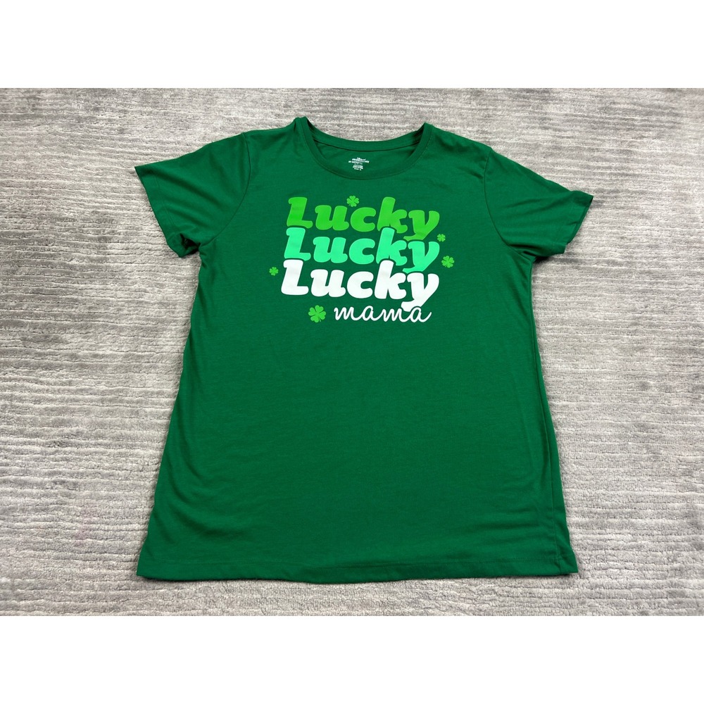 Way to Celebrate T-Shirt Women M Green Lucky Lucky Lucky Mama St Patricks Day